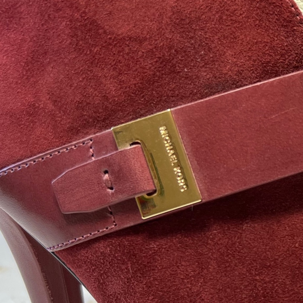 Michael Kors Guiliana Peep Toe Suede Ankle Booties in Burgundy SIZE 7.5 - Picture 6 of 10
